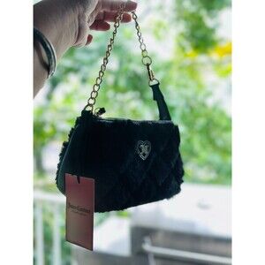 Juicy Couture Wristlet Convertible Purse Wallet Fauz Black Fur NEW